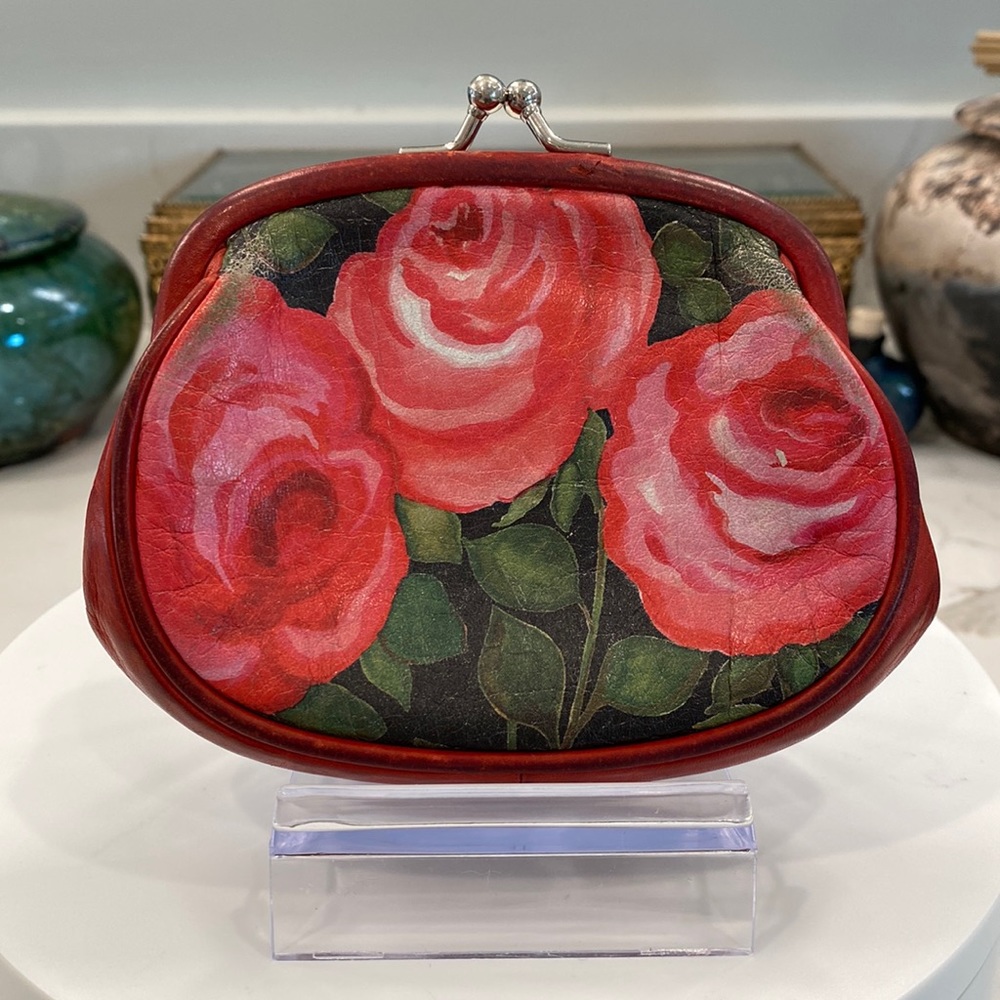 Vintage Isabella Fiore - Red Roses - Small Leather Kiss-Lock Coin Purse VGVC